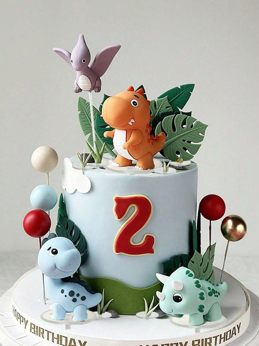 1 pieza/14 piezas Decoración de pastel de dinosaurio gigante lindo, Tiranosaurio Rex de dibujos animados, Pterosaurio, Triceratops, Cuello largo Dragón, Tortuga redonda suave simulada, Hojas largas, Pequeña hierba, Suministros de decoración de pastel, Decoración de huevo de dinosaurio mini, Decoración de pastel con tema de bosque de dinosaurios, Adecuado para decoración de pastel de cumpleaños - multicolor - Ver 1