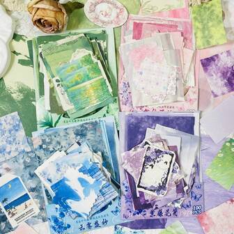 100张装剪贴簿纸 - 不粘手，非常适合DIY手工、笔记本、计划本和日记本，可用于工艺装饰、剪贴簿制作、节日装饰（圣诞节、万圣节、情人节等）。