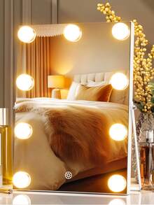 Espejo de vanidad Hasipu con luces, espejo de maquillaje de 11" x 14", espejo de maquillaje con rotación de 360°, 11 bombillas regulables, 3 modos de color, control táctil, con soporte y marco delgado de aluminio para decoración del hogar, baño, organizador de maquillaje de verano, accesorios de baño, de vuelta al colegio - Tipo de Enchufe A USA (110-127V) - Ver 7