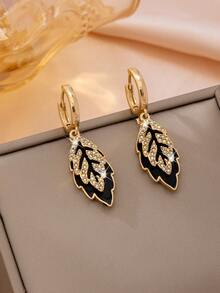 1 Pair Fashionable Minimalist Elegant Dual-Layer Leaf Pendant Earrings, Suitable For Business/Commute Wear For Women - Multicolor - View 4