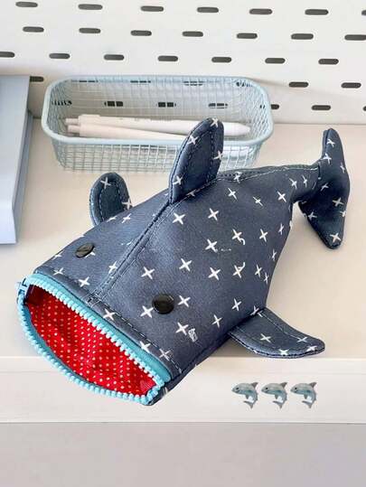1pc Shark Shaped Pencil Case, Large Capacity, Thickened Shark Pencil Bag, Funny Animal Stationery Storage Pouch, Pencil Box
