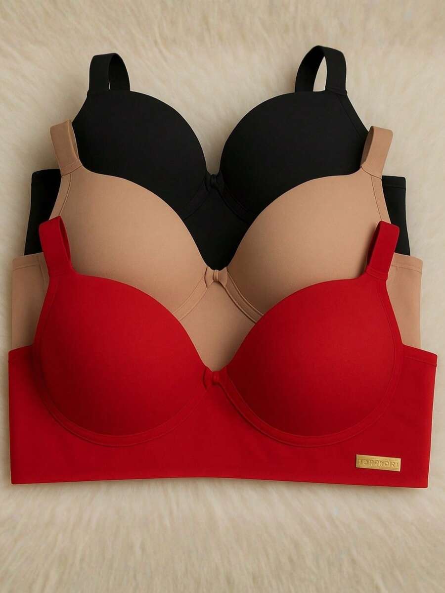 Kit Of 3 Basic Women's Bras With Reinforced Cups And Adjustable Straps, Sizes S To XL, For Everyday Use. - BLACK NUDE COLORFUL - View 1