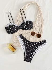 Women's Sexy Cute Polka Dot Adjustable Strap 2-Piece Bikini Swimwear Set Vacation Beach - Multicolor - View 1