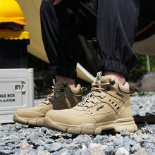 GUYISA Steel Toe Shoes, Anti-Smash, Anti-Puncture, Rotary Smart Buckle One-Second On/Off, High-Top, All-Season, Rubber Sole, Mining & Construction Boots, Men's Fashion High-Top Boots (This Is The CN Size, International Size May Differ, This Model Runs Large, Please Choose One Size Smaller!) - Khaki - View 11