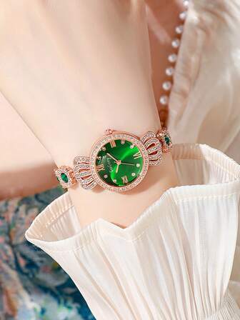 1 st moderiktig kron- och strassklocka för kvinnor, vattentät kvartsklocka med armbandsdekoration, lämplig för fest och sammankomster