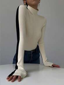 双色双面长袖针织上衣 - 黑白雙拼色 - 查看 2