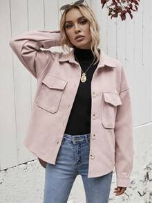Chaqueta Con Solapa Para Mujer, Chamarra Informales Para Mujer, Con Solapa, Chamarra De Invierno Con Un  Solo Botonadura, Chamarra Cálido - Rosa - Ver 4