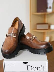 Men's Slip-On Loafers, Versatile Business Casual Shoes, Thick Sole Elevator Shoes, Slip-On For Commuting, Party, Banquet, Street Wear - Brown - View 9