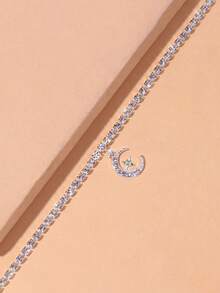 Fußkette mit Strass, Mond Anhänger