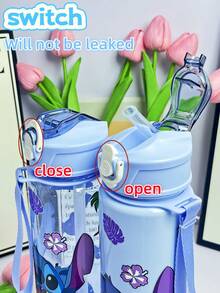 Disney 1 pieza Botella de agua transparente ultra delgada  genuina Stitch de 800ml/27oz en azul, rosa, morado, verde, de gran capacidad con pajita y asa portátil ajustable, regalo de Navidad, regalo de Acción de Gracias, regalo de cumpleaños (algunas partes pueden ser aleatorias)