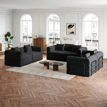 Sofa Bed Set - Black + Chenille + 6 Seat - View 2