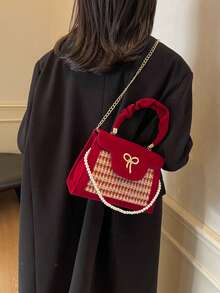 Bolso de mano y bolso de hombro de color contrastante de moda - Rojo - Ver 12