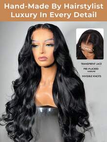 30 Inch Body Wave Lace Front Wigs Human Hair Pre Plucked 13x4 Transparent HD Lace Frontal Wigs For Women 200% Density Natural Black Body Wave Human Lace Wigs Glueless Wigs Full Of Body Wavy Curls With Baby Hair And Elastic Band, Can Be Middle Right/Left Side Part - Natural Black - 查看 4