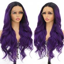 250% 密度 26 英寸紫色波浪蕾丝前假发 13x4 高清预拔毛深色发根紫色自然波浪长款耐热假发 紫色深波浪蕾丝前合成纤维无胶假发 适合女孩和女士日常派对角色扮演万圣节 适用于万圣节派对、节日、自然、优雅、性感、浪漫、简约、休闲风格、街头、校园和角色扮演圣诞节、万圣节 - 漸層紫 - 查看 4