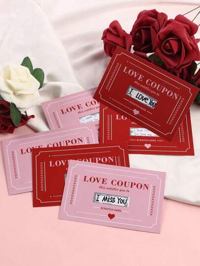 60pcs New Scratch-Off Coupon Vouchers, Romantic Scratch Card For Valentine's Day DIY, Couple Date Night Invitation Card, Wedding Anniversary Gift, Mother's Day Card, Family & Friend Gathering, Ramadan, Valentine's Day And Other Party/Holiday Supplies