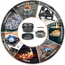 21pcs Camping Cookware Set Portable Outdoor Picnic Tableware Cookset Cooking Kit With Cups Plates Forks Knives Spoons - 黑色 - 查看 6