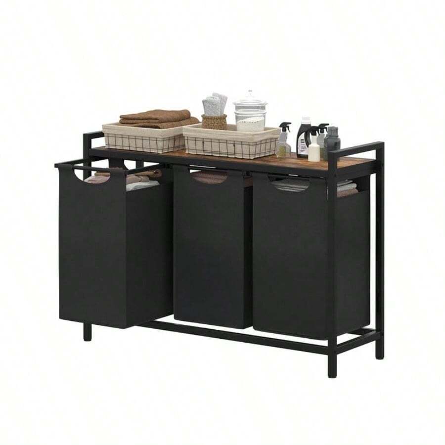 2025-Mobile con 3 Cestini Estraibili e Ripiano in MDF Salvaspazio Multiuso 114L, Furniture, Storage Solutions, Home Organization, Space Saving, Multifunctional, Space Saving Storage Furniture, Multifunctional Organizer with Drawers - Predefinito - Visualizzare 1