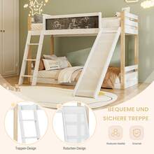 Children's Bunk Bed With Slide And Stairs, Sturdy Wood And Particleboard Frame, Safety Rails On All 4 Sides, Ec-Certified 747, Compatible With 90*200 And 90*190 Cm Mattresses, Easy Assembly - White - View 9