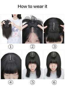 Topper 假发片隐形无缝长直发假发刘海夹头顶自然隐形替换片遮盖白发