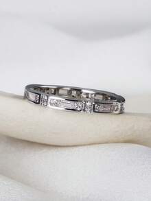 Charm-In 1pc Women's High-Quality Silver-Color Zirconia Embellished Ring - Silver - View 2
