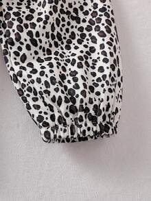 2pcs Baby Girls' Casual Cute Knitted Leopard Print Bow Sweatshirt And Elastic Waist Leopard Print Pants Set, Autumn/Winter - White - View 7