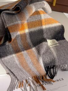 100% Wool Plaid Scarf, Versatile Warm Shawl Wrap, British Style, Winter - Black, Gray, Khaki - View 2