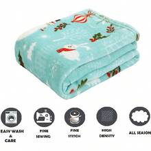 Luxury Velvet Soft Prints Fleece Blanket - Holiday Theme Home Dcor Fuzzy Warm And Cozy Throws Winter Bedding, Couch And, 50x 60 Inch, Santa Snowman Teal - 50 In X 60 In + Santa Snowman Teal - View 4