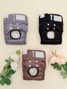 3pcs Black, Gray, Brown Reusable & Washable Dog Diapers, High Quality Female Dog Pads Suitable For Small & Medium Breeds, Puppies, Girls - Multicolor - View 11
