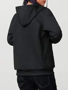 （春秋季）女式时尚运动休闲户外运动健身跑步连帽外套，女友风纯色连帽长袖抽绳防风外套户外健身运动时尚连帽衫黑色运动款 - 黑色 - 查看 3