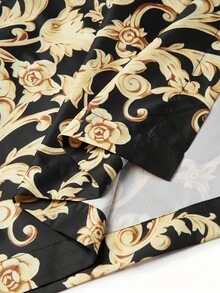 男士巴洛克印花系腰长袍 - 奢华金色花卉图案，宽松长款沙滩浴袍，轻盈时尚，适合热带度假、海滩派对和夏季时尚出行，男士礼品 - 棕色 - 查看 9