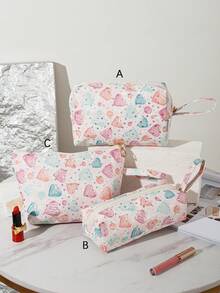 1-3pcs Multi-Color Full Print Big Heart Makeup Bag Handbag, Multi-Functional Cosmetic Organizer Bag, Portable Travel Accessories Storage Pouch, Large Capacity Zipper Pencil Brush Bag, Suitable For Travel, Party, Gift, Dorm, Beauty Tools, Holiday Essentials Make Up Bag Makeup Pouch Cosmetic Bag Toiletry Bag Wash Bag Travel Essential Cruise Essentials Vacation Essentials For Men Women