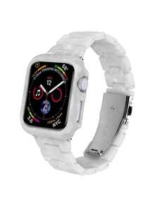 1pc Unisex White Pattern Hollow Resin Luxury Protective Case, Compatible With Apple Watch 38/40/41/42/44/45/46mm, Compatible With Apple Watch Series SE/11/10/9/8/7/6/5/4/3/2/1, Smartwatch Case Accessory