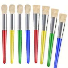8pcs Set Large Washable Paint Brush, Easy To Clean, Handle Round And Flat Paint Brush, Acrylic Paint No Shedding Bristles, Washable Paint