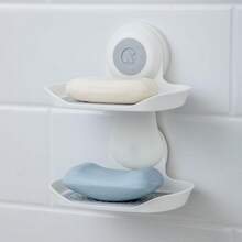 SlipX Solution Jabonera Doble Salvajabones, Soporte paraón con Ventosa de Agarre Fuerte, Accesorio Universal Indispensable para Cocina y Baño Regadera, Sin Taladro, Blanco - 1 - Ver 1