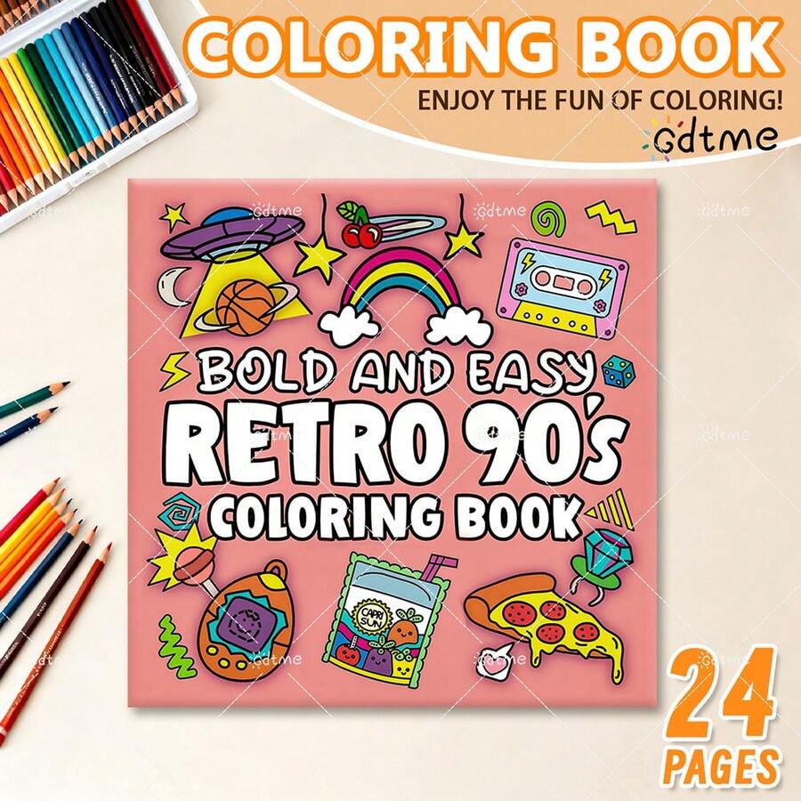 GDTME 1 Piece Vintage 90s Style Children's Coloring Book: Bold & Simple Pattern Coloring Book, Suitable For Adults, Cute Painting Book, Perfect Gift For Christmas Party, Halloween And Birthday - Vintage Scene Coloring, Stress Relief: Suitable For Friends Who Enjoy Coloring (Warm Space Coloring)