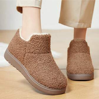 2025 Winter New Women Winter Shoes, Plush Lining, Thick Warm, Soft Sole, Non-Slip, Slip-On Fur Shoes