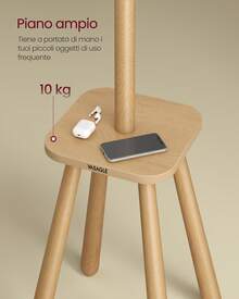 VASAGLE Attaccapanni da Terra, Appendiabiti da Terra, con 8 Ganci e Piano Portaoggetti, Alto 170,5 cm, per Cappotti Cappelli Borse, Ingresso Corridoio Camera da Letto, Beige Naturale, Regalo Natale - Beige Naturale - Visualizzare 2