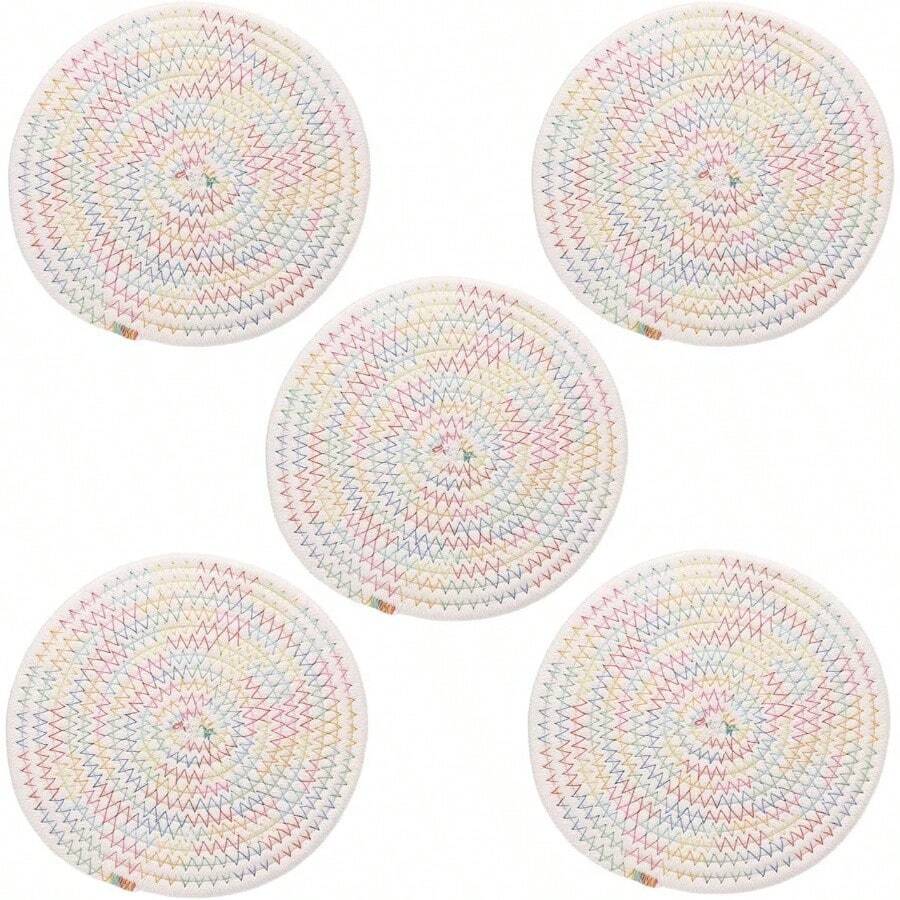 Trivets Hot Dishes 8 Inch, 5 Pack Trivets Hot Pots And Pans Heat Resistant Hot Pads Pot Holders Kitchen Table Counter, White With Colored - Initial - View 1