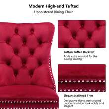 4 Piece Set Velvet Upholstered Dining Chairs, Wingback Side Chairs Button Tufted With Solid Wood Legs For Kitchen,Dining Room. - 酒紅色 - 查看 8