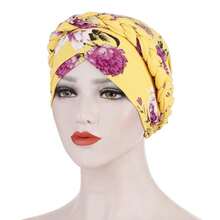 Cancer Chemo Beanies Bandana Headwrap Cap Satin Bonnet Head Scarf Hijab Braid Silky Turban Hats For Women,YellowFloral - 黃色花香 - 查看 3