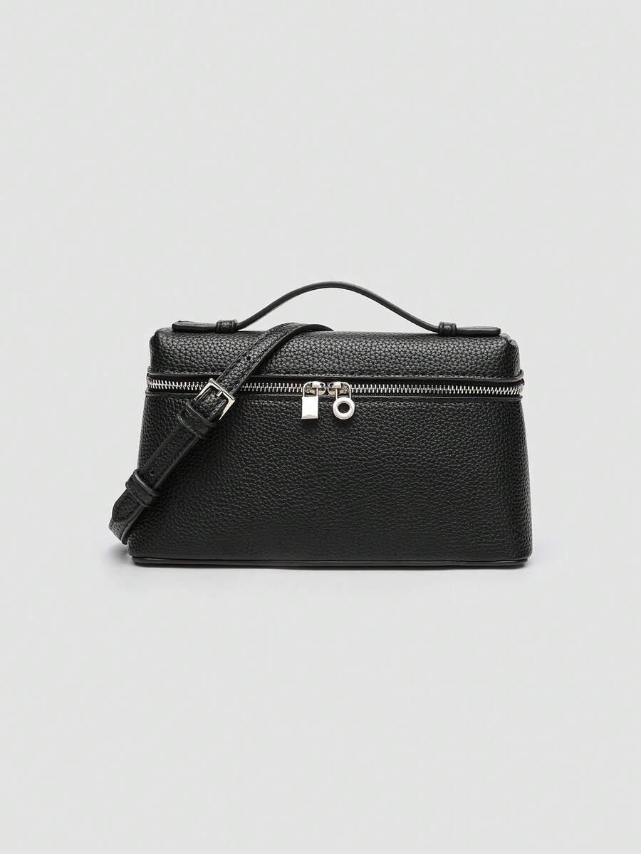 1 pieza Bolso de hombro cuadrado de unicolor con textura de grano de litchi en PU, bolso de mano pequeño para mujer, adecuado para combinar con la moda diaria, salidas, compras, fiestas, bolso de viaje elegante para mujer, regalo ideal para el Día de San Valentín, cómodo y de moda, bolso de estilo elegante, opción de regalo personalizada, accesorio 2025, estilo de moda adecuado para todas las ocasiones, sensación de lujo asequible, bolso de fiesta rebelde, perfectamente adecuado para fiestas, bodas, bailes, cenas/banquetes, bolso elegante para mujer - Negro - Ver 1