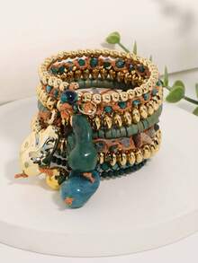 1件波西米亚风奢华复古多色手工编织多层叠戴设计女士手链 - 彩色 - 查看 3