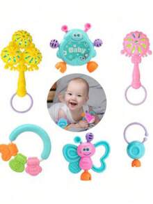 Bộ 6 chuông cầm tay gặm nướu cho trẻ sơ sinh từ 0-3 tuổi (Màu sắc và kiểu dáng ngẫu nhiên) - Nhiều màu - Xem 7
