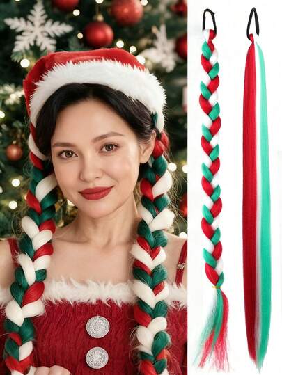 2pcs/Pack 24/26 Inch Twist Ponytail Hair Extensions With Headband, Crazy Hair Day, Kids Colorful Hair Extensions, Holiday Hair, Carnival Hair, Christmas Gift