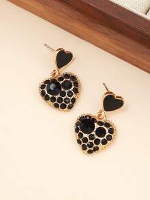1 Pair Elegant Luxury Rhinestone Heart Stud Earrings For Women - Rhinestone Heart - View 2
