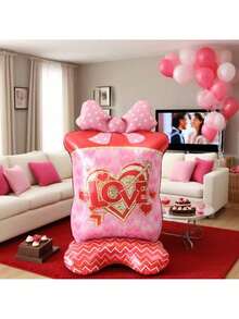 Caixa de Presente Grande de 150cm com Desenho de Letra LOVE e Coração em Dourado - Adequada para Dia dos Namorados, Confissão, Aniversário, Comemoração e Decoração de Festa, Decoração de Balão do Dia dos Namorados