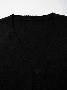 ANDREILEE Men's Casual Loose Solid Color Retro Style Business Commute Versatile V-Neck Button-Up Ribbed Long Sleeve Cardigan Sweater, Autumn/Winter - Black - View 7