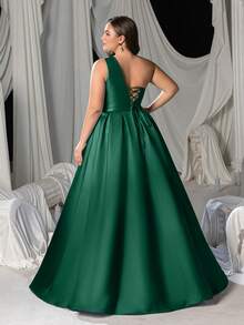 Plus Size Women's Formal Evening Dress, Spaghetti Strap Design, Fitted Bodice, Flared Skirt, Adjustable Waist, Suitable For Black Tie Galas, Weddings, Formal Parties, Opera Nights, And Charity Balls - Dark Green - View 2