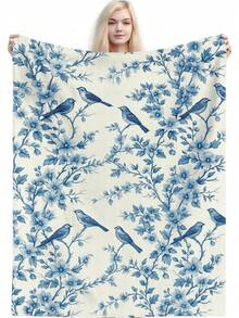 Blue And White Throw Blanket, Soft Blanket 60"X50", Washable Country French Design, For Home Blue And White Decor Spring, Summer, Fall, And Parties, Perfect Birthday Christmas Mother's Day Gift Size 70x140cm/27.56x55.12 In - 彩色 - 查看 1