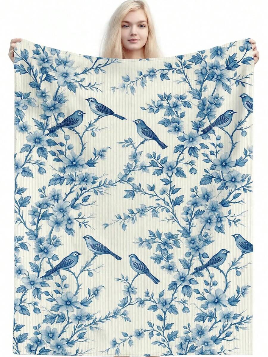 Blue And White Throw Blanket, Soft Blanket 60"X50", Washable Country French Design, For Home Blue And White Decor Spring, Summer, Fall, And Parties, Perfect Birthday Christmas Mother's Day Gift Size 70x140cm/27.56x55.12 In - 彩色 - 查看 1